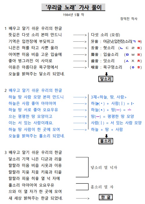 우리글 노래 풀이 - 노래 가사 이미지